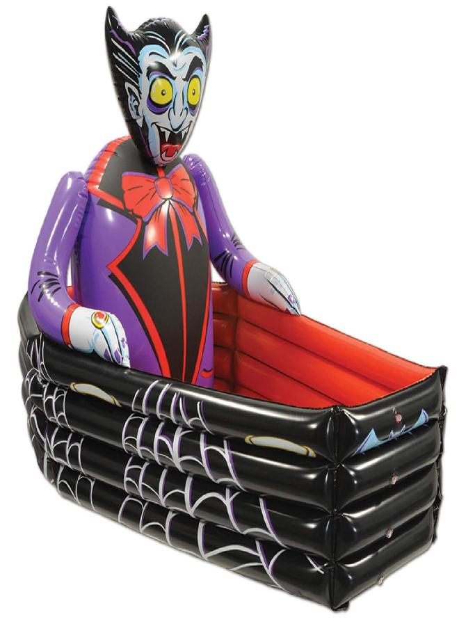 Beistle 30" x 3' 6" Inflatable Vampire And Coffin Happy Halloween Drink Cooler Party Beverage Holder, Holds Approx. 48 12-Ounce Cans, Multicolor - Image 1