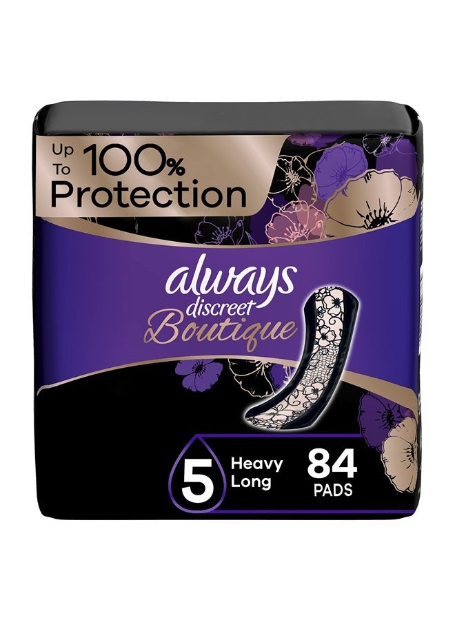 Always Discreet Boutique Adult Incontinence & Postpartum Pads For Women, Size 5, Heavy Absorbency, Regular Length, 28 Count x 3 Packs (84 Count total) (Packaging May Vary) - Image 1