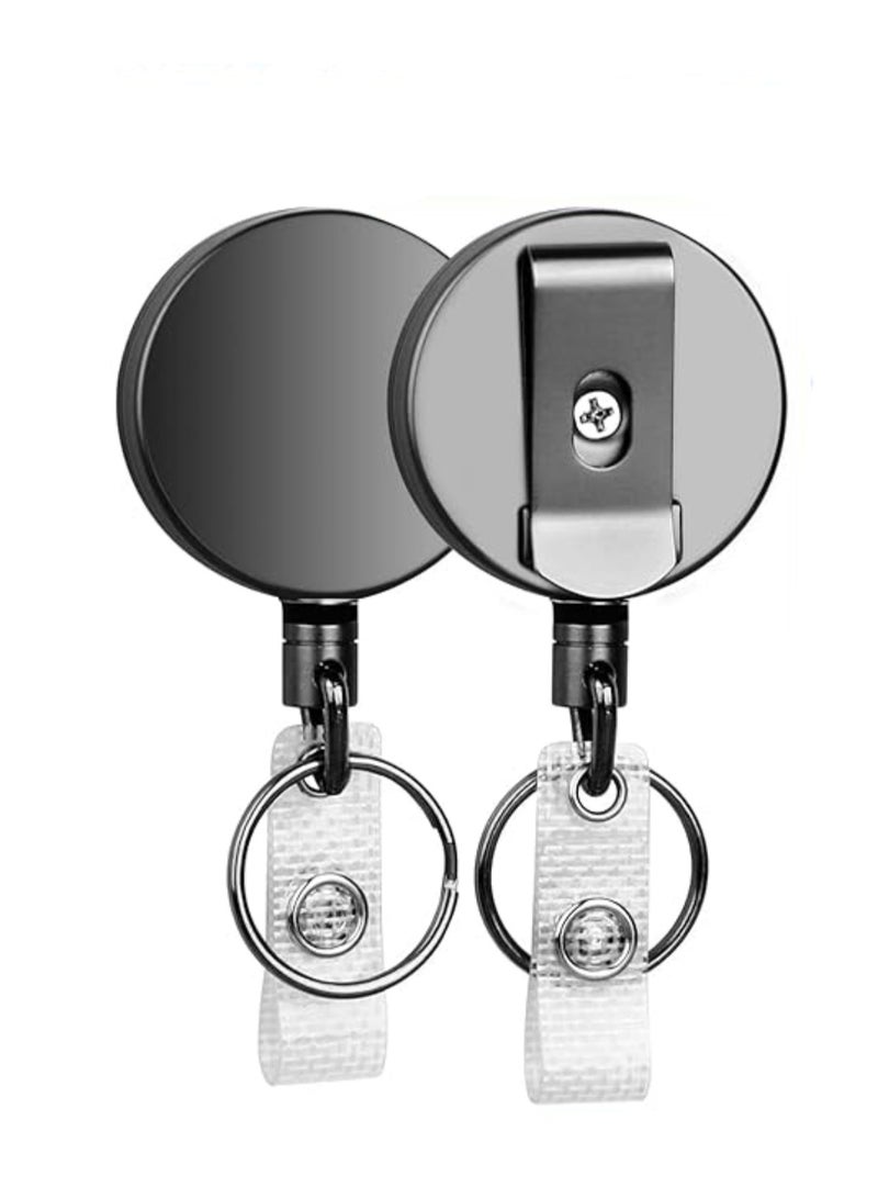Vitacelli 2 Pcs Heavy Duty Retractable Badge Holder Reel, Metal ID Badge Holder with Belt Clip Key Ring for Name Card Keychain  - Image 1