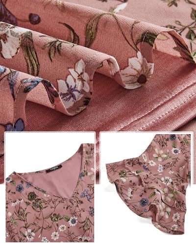 VALOLIA Ladies Tops 3/4 Sleeve: Women Blouses Dressy - Dressy Blouses For Women - Work Tops Pink Floral XX-Large - Image 3