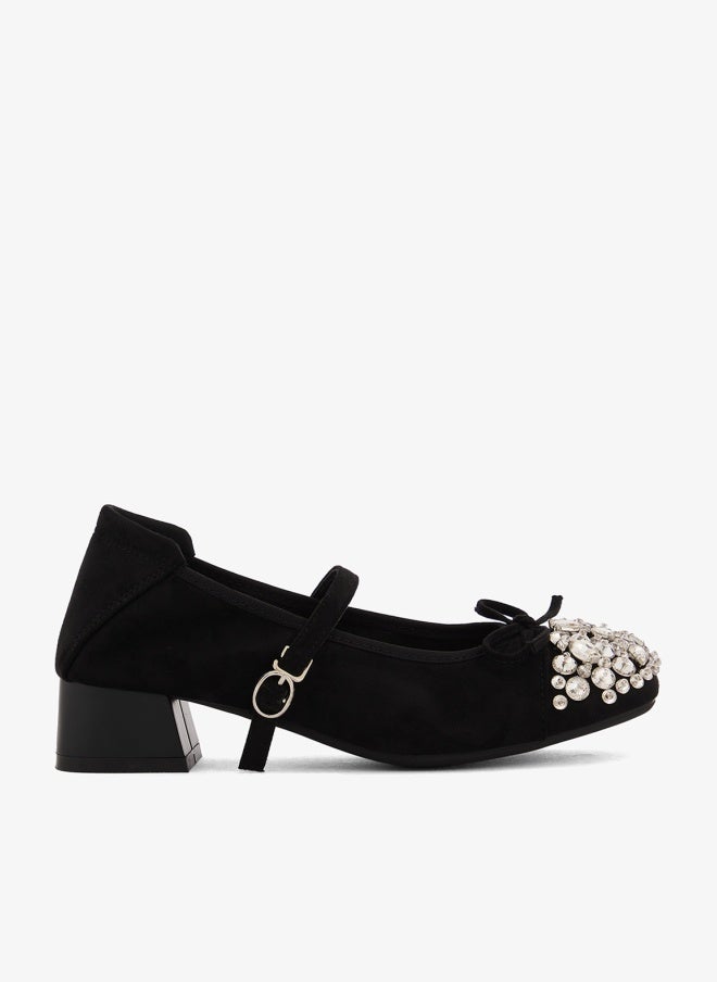 Ella Limited Edition Rhinestone Detail Embellished Ballet Mid Heel With Strap - Image 1