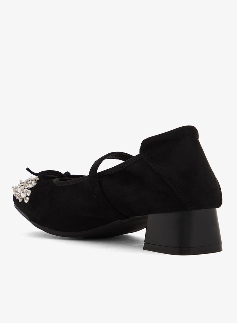 Ella Limited Edition Rhinestone Detail Embellished Ballet Mid Heel With Strap - Image 3