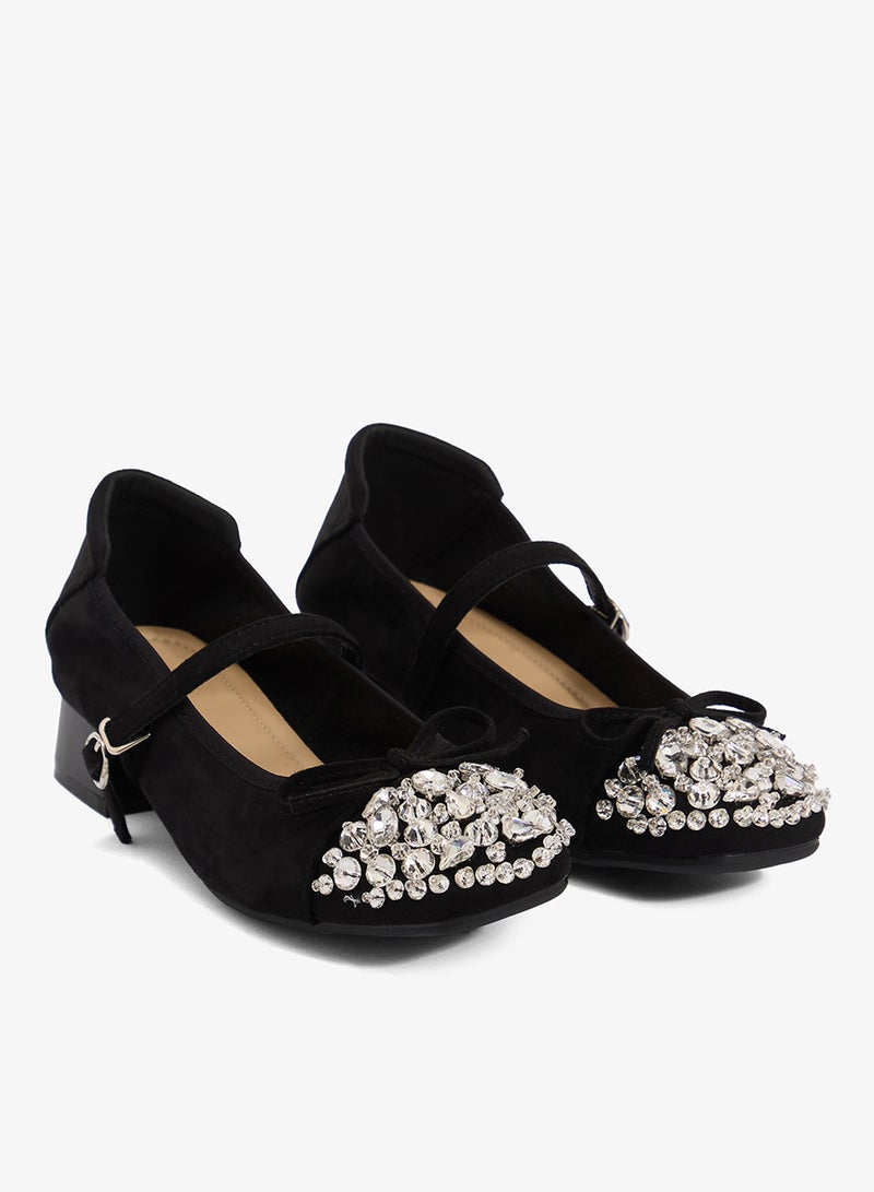 Ella Limited Edition Rhinestone Detail Embellished Ballet Mid Heel With Strap - Image 4