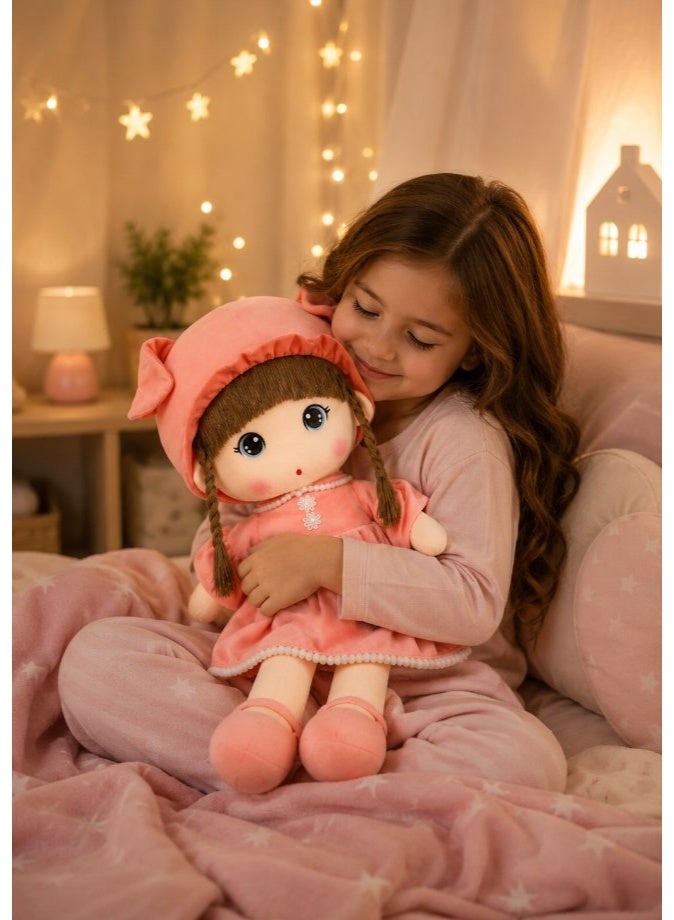 DAT Soft Plush Bunny Ear Girl Doll with Dress & Braids – Red, Pink, Purple - Image 3