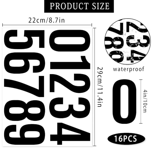 SXDMHYB 16 Sheets /160 PCS Mailbox Number stickers 4 Inch Waterproof Vinyl Large Decals Self Adhesive House numbers，for Signs Car Home Residence Trash can,Mailbox,Address Number(Black) - Image 2