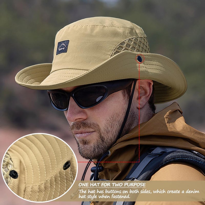 Sireck Fishing Hat, UPF50+ Wide Brim Sun Hat for Men Women, UV Protection Hiking Beach Bucket Hats Summer Safari Hat (Light Brown) - Image 4