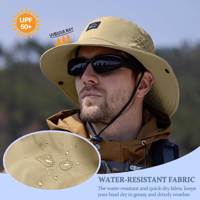 Sireck Fishing Hat, UPF50+ Wide Brim Sun Hat for Men Women, UV Protection Hiking Beach Bucket Hats Summer Safari Hat (Light Brown) - Image 3