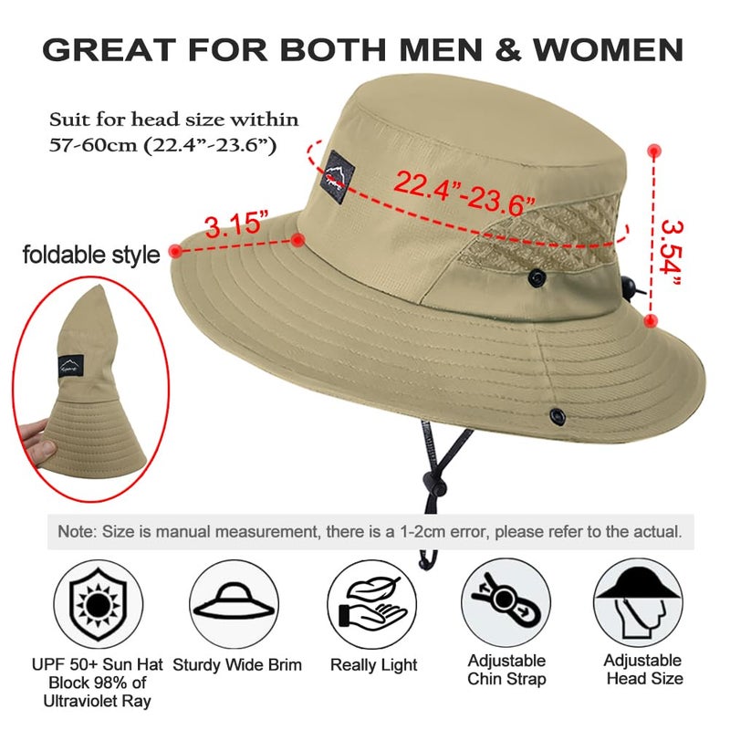 Sireck Fishing Hat, UPF50+ Wide Brim Sun Hat for Men Women, UV Protection Hiking Beach Bucket Hats Summer Safari Hat (Light Brown) - Image 2
