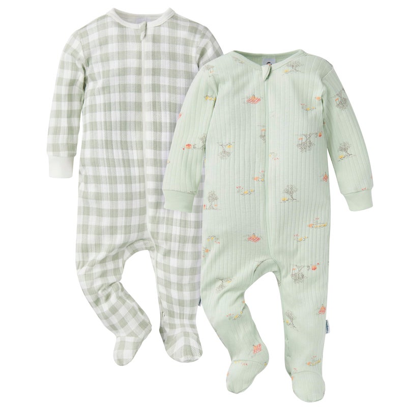 Gerber Baby Unisex 2-Pack 2-Way Zip Textured Sleep 'N Play, Park Picnic, 6-9 Months - Image 1