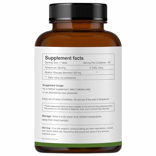 Herb Essential Brahmi Tablets 500Mg 60 Count | Brahmi Tablets for Memory & Brain Health | Ayurvedic Herbal Supplement for Focus, Concentration & Stress Support | Natural Adaptogenic Formula - Image 2