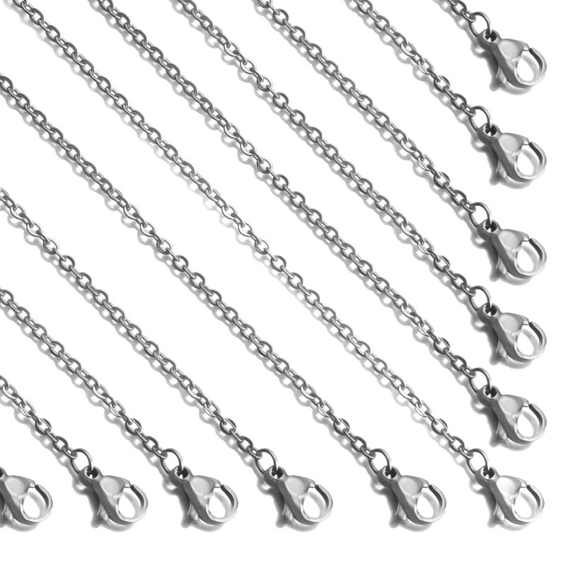 24 Pcs 16 2mm Stainless Steel Necklace Link Cable Chain Lobster Clasp Bulk for DIY Jewelry Making Supplies Accessories