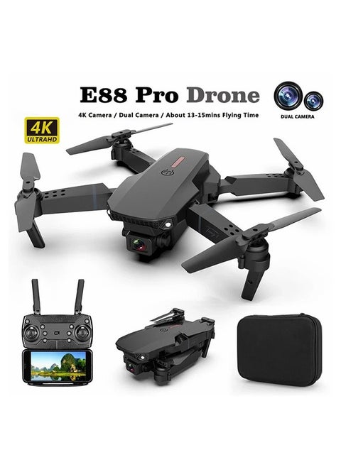 E88 WiFi FPV 4K Camera Drone Headless Mode Dual Camera Drone 3 Batterires Black Suitable for Beginners and Kids
