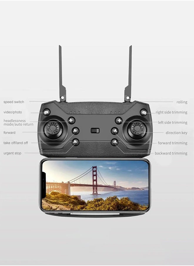 E88 WiFi FPV 4K Camera Drone Headless Mode Dual Camera Drone 3 Batterires Black Suitable for Beginners and Kids