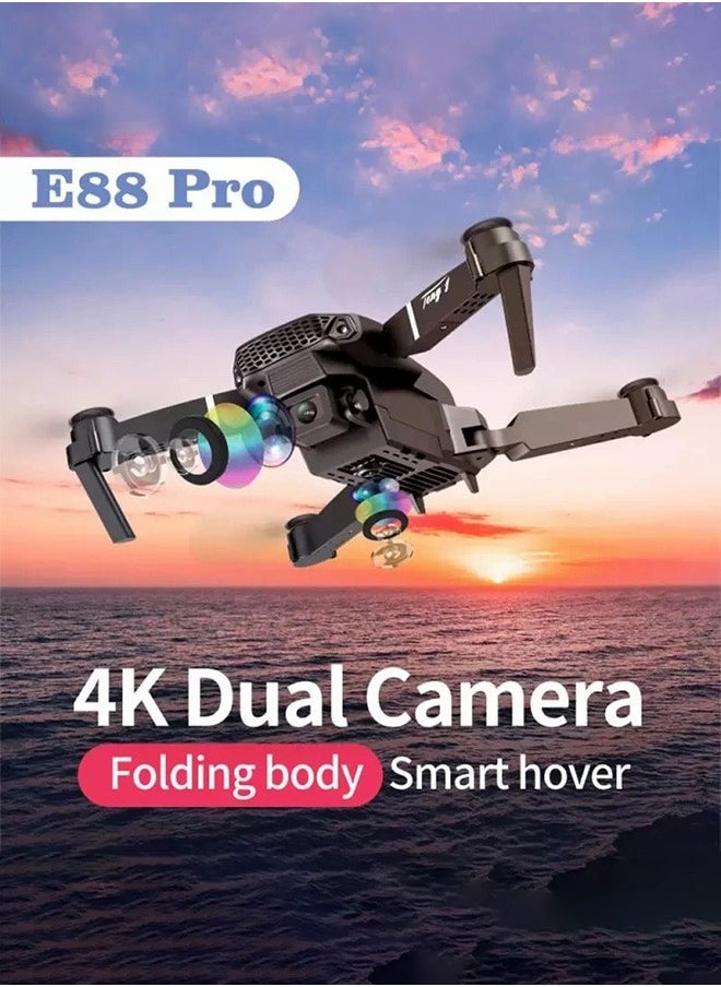 E88 WiFi FPV 4K Camera Drone Headless Mode Dual Camera Drone 3 Batterires Black Suitable for Beginners and Kids