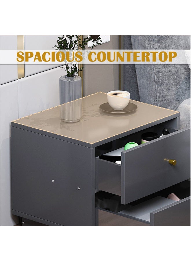 Generic Modern Bedside Table Small Wooden Table with 2 Drawers and Spacious Countertop for Bed Side Sofa End Simple Nightstand Bedside Cabinet with Storage for Bedroom Living Room, CT042 (Grey)  - Image 5