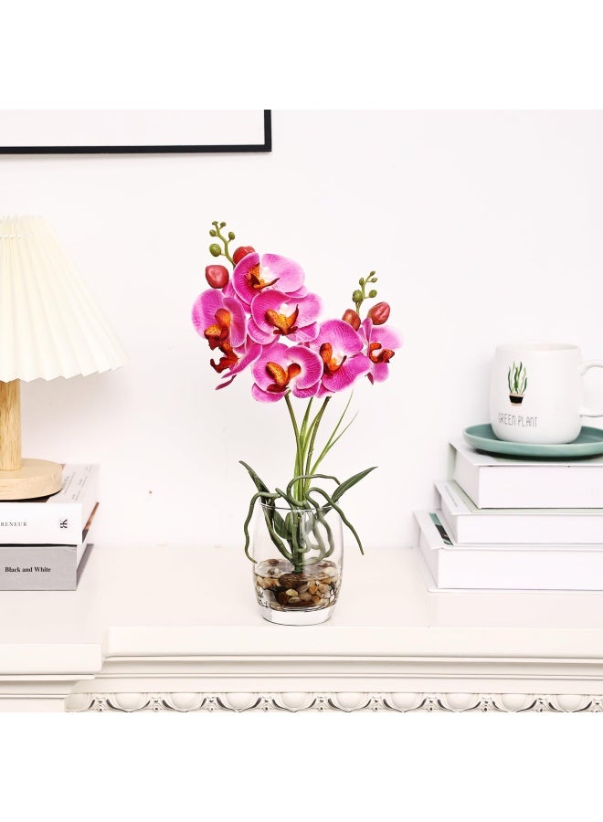 Jusdreen 1 Pcs Glass Vase Artificial Orchid Flower Bonsai Vivid Phalaenopsis Flowers Potting for Home Office Dcor Table Centerpiece Room Decorations 145Glass VasePurple Orchid - Image 3