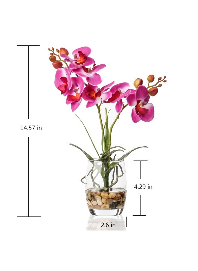 Jusdreen 1 Pcs Glass Vase Artificial Orchid Flower Bonsai Vivid Phalaenopsis Flowers Potting for Home Office Dcor Table Centerpiece Room Decorations 145Glass VasePurple Orchid - Image 2