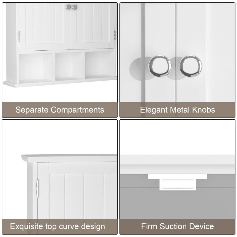 ChooChoo Bathroom Cabinet Wall Mounted 2-Door with 3 Open Shelves, Wooden Medicine Cabinets with Adjustable Shelf, Space Saver Storage Cabinets Over The Toilet for Bathroom&Living Room, White - Image 4