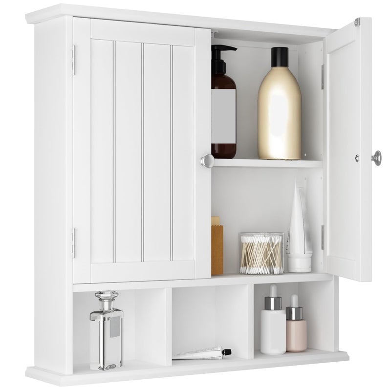 ChooChoo Bathroom Cabinet Wall Mounted 2-Door with 3 Open Shelves, Wooden Medicine Cabinets with Adjustable Shelf, Space Saver Storage Cabinets Over The Toilet for Bathroom&Living Room, White - Image 1