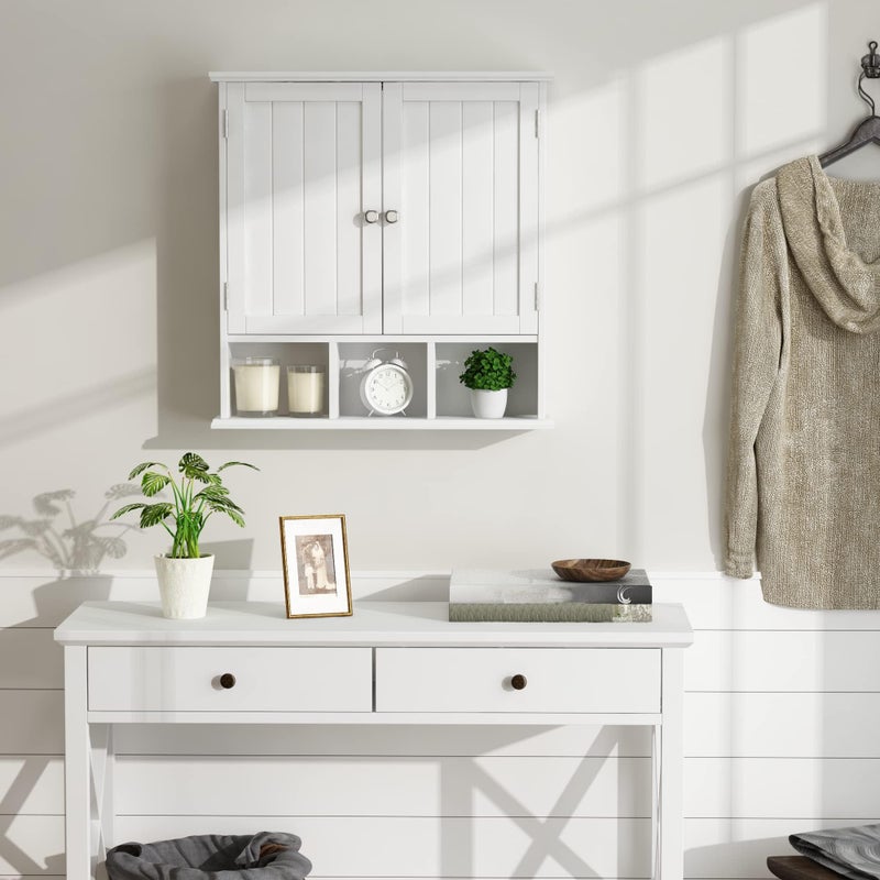 ChooChoo Bathroom Cabinet Wall Mounted 2-Door with 3 Open Shelves, Wooden Medicine Cabinets with Adjustable Shelf, Space Saver Storage Cabinets Over The Toilet for Bathroom&Living Room, White - Image 3