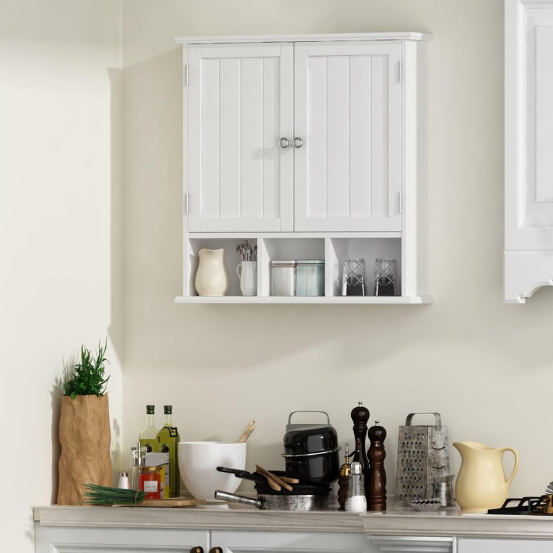 ChooChoo Bathroom Cabinet Wall Mounted 2-Door with 3 Open Shelves, Wooden Medicine Cabinets with Adjustable Shelf, Space Saver Storage Cabinets Over The Toilet for Bathroom&Living Room, White - Image 5
