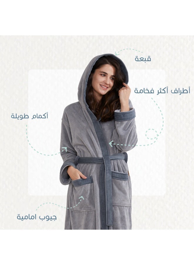Reefi Modern Hooded Bathrobe, Grey - Image 4