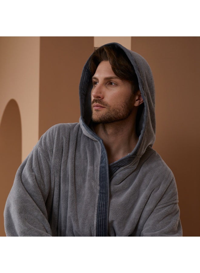 Reefi Modern Hooded Bathrobe, Grey - Image 2