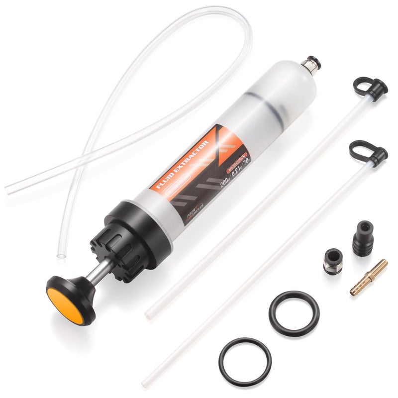 FOUR UNCLES 200cc Fluid Extractor Fill Pump for Automotive Use Oil Syringe with a 23 Hose Two 12 Extension Tubes for Easy Oil Change