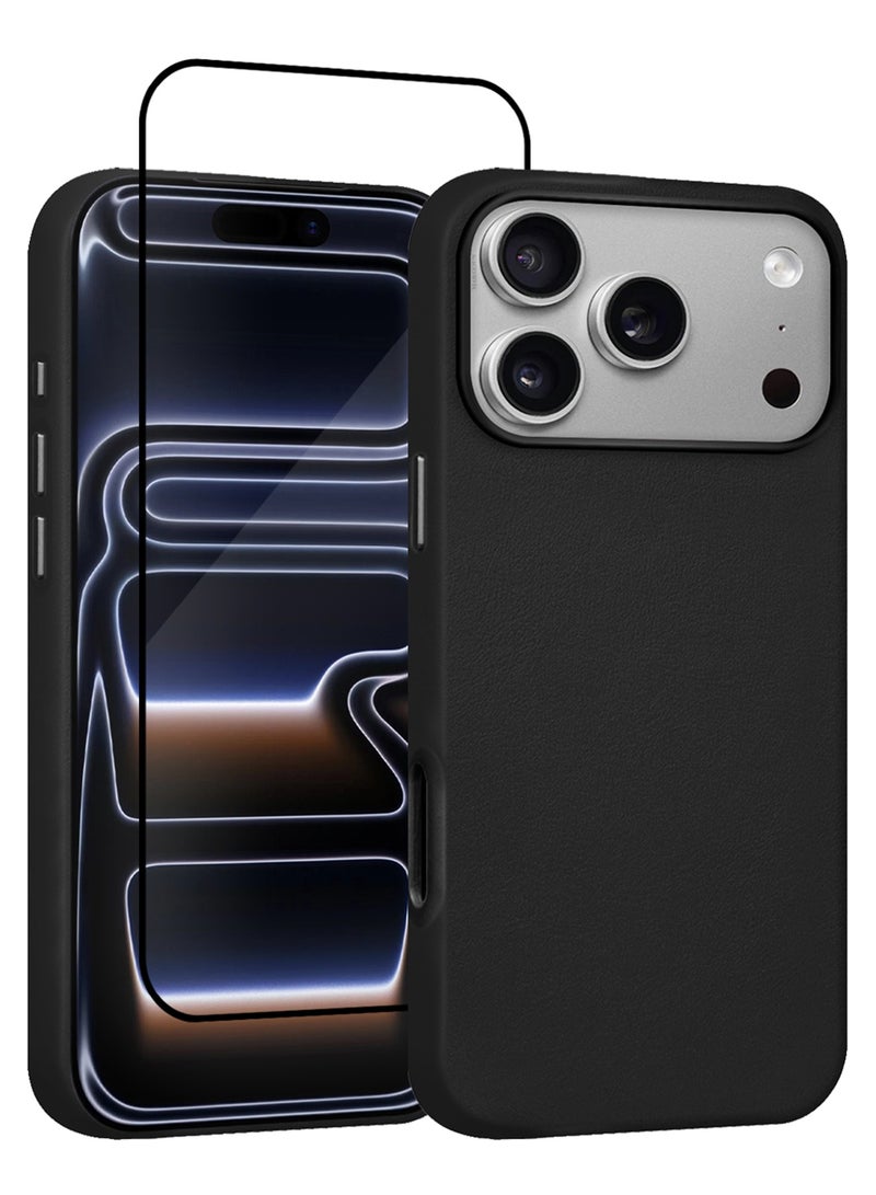 CATANES 2 Pieces Premium Leather Case for iPhone 17 Pro Max – Shockproof, Waterproof, Matte Finish, Anti-Slip, Slim Fit with Shockproof Screen Protector - Black - Image 1