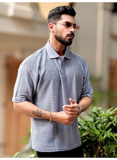 Maniac Mens Polo Neck 3/4th Sleeve Light Grey Corduroy Fabric Tshirt  - Image 2