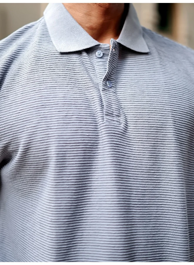 Maniac Mens Polo Neck 3/4th Sleeve Light Grey Corduroy Fabric Tshirt