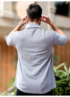 Maniac Mens Polo Neck 3/4th Sleeve Light Grey Corduroy Fabric Tshirt  - Image 3