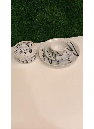 Caffeine Caffeine Ceramic Handmade Stoneware White Bamboo Dinner Set (Set of 15 Microwave & Dishwasher Safe)  - Image 4