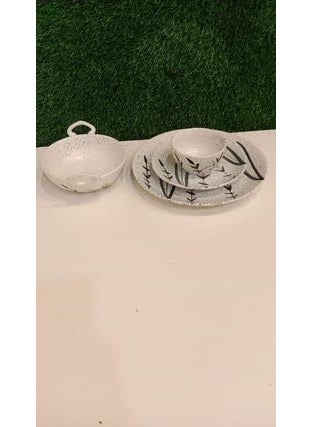 Caffeine Caffeine Ceramic Handmade Stoneware White Bamboo Dinner Set (Set of 15 Microwave & Dishwasher Safe)  - Image 2