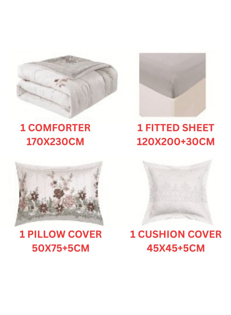 سمارت هوم مفرش سرير شتوي نفر بوجهين (وجه مخمل ووجه فرو) - مفرش بحشوة – طقم لحاف 4  قطع فاخر مزدوج كامل يشمل مفرش بحشوة 170×230 سم + واقي مرتبة مطاط 120×200+30 سم + 1 كيس مخدة 50×75+5 سم + 1 كيس وسادة مربعة 45×45+5 سم – مفارش نوم أنيقة فندقية ناعمة ودافئة - Image 5