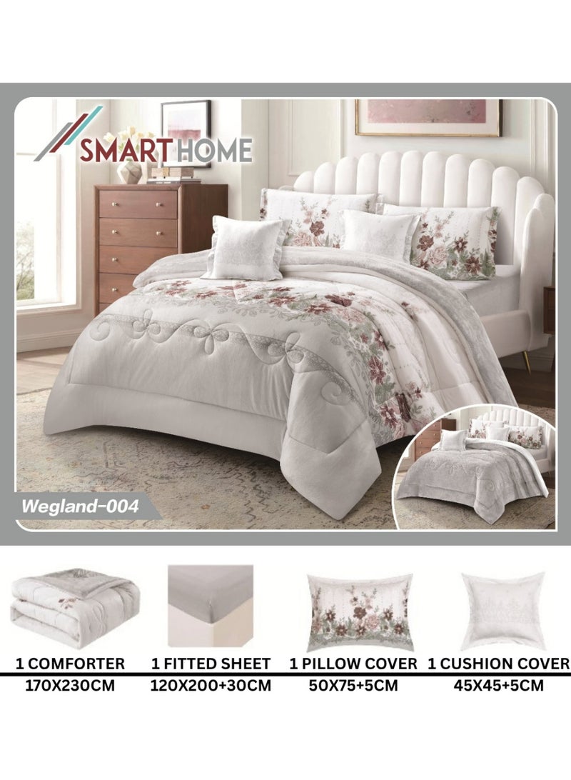 سمارت هوم مفرش سرير شتوي نفر بوجهين (وجه مخمل ووجه فرو) - مفرش بحشوة – طقم لحاف 4  قطع فاخر مزدوج كامل يشمل مفرش بحشوة 170×230 سم + واقي مرتبة مطاط 120×200+30 سم + 1 كيس مخدة 50×75+5 سم + 1 كيس وسادة مربعة 45×45+5 سم – مفارش نوم أنيقة فندقية ناعمة ودافئة - Image 3