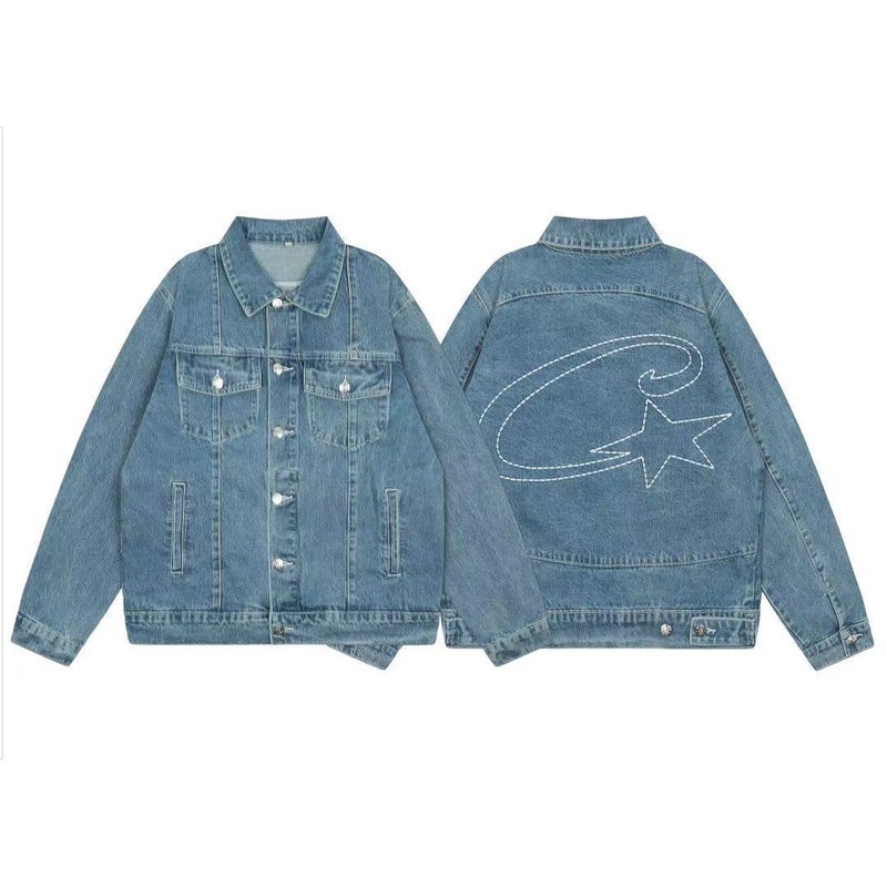 Trendy Brand Alcatraz Star Embroidery Washed Jeans Jacket Suit Men And Women American High Street Jacket - Image 1