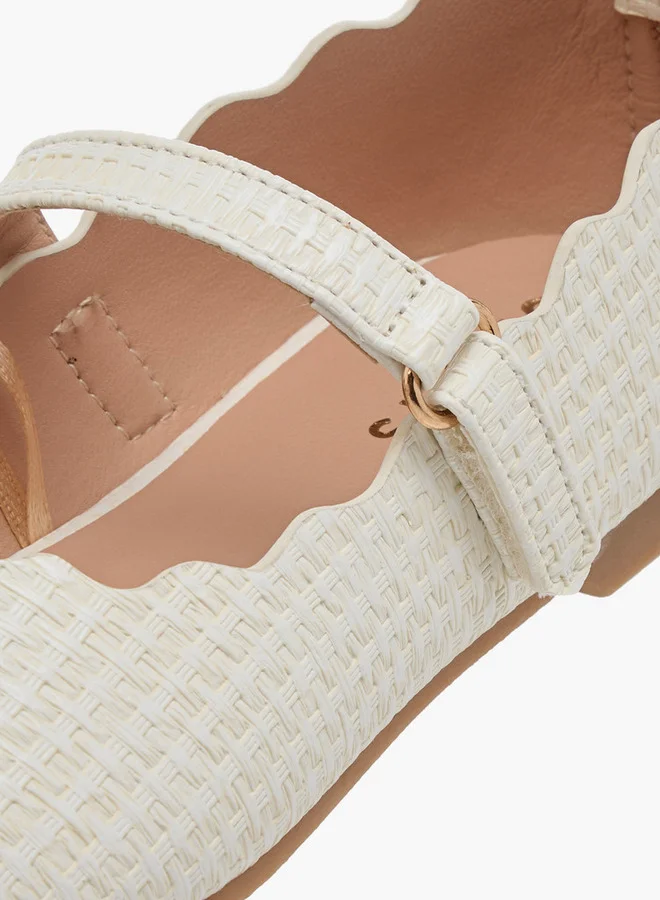 JUNIORS Girls Scallop Detail Ballerina Shoes with Hook and Loop Closure