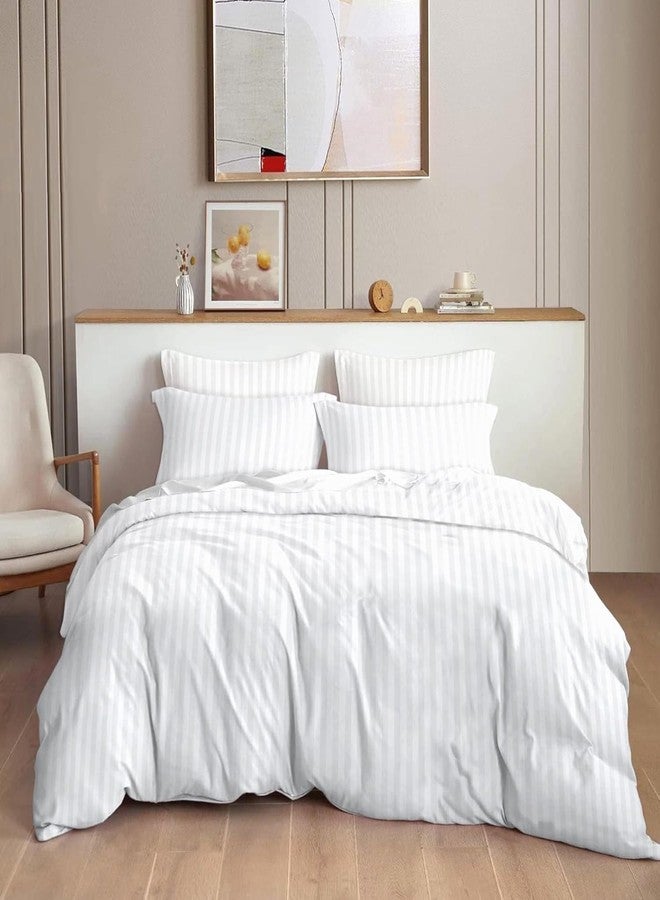 SEM B GRA 100% Cotton Duvet Cover for King Bed with Zipper (102x110 Inch)-White Stripe - Image 1