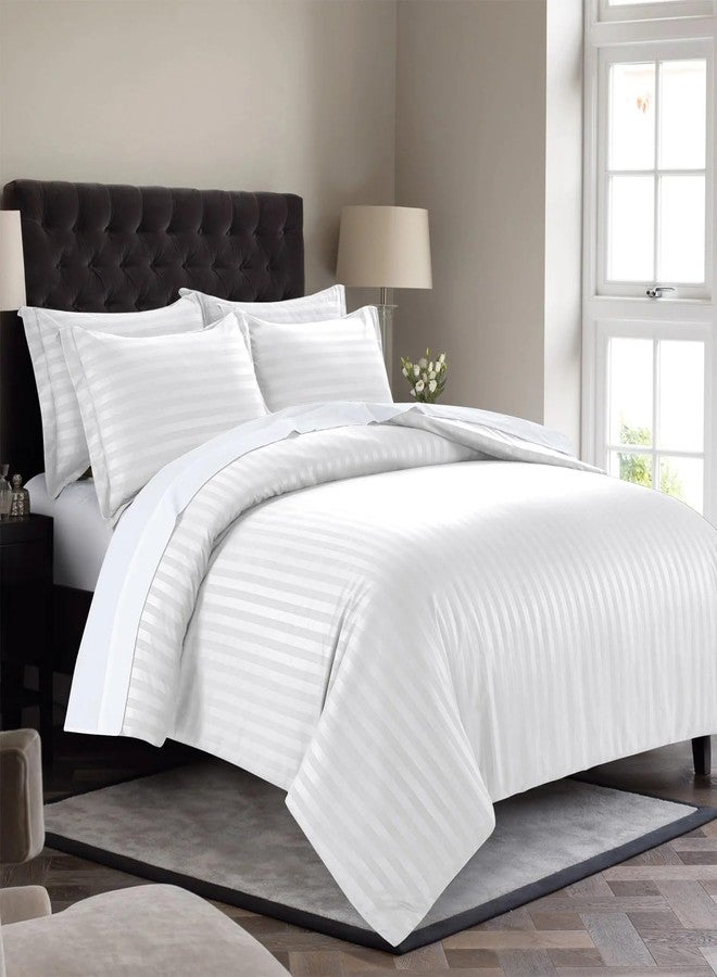 SEM B GRA 100% Cotton Duvet Cover for King Bed with Zipper (102x110 Inch)-White Stripe - Image 2