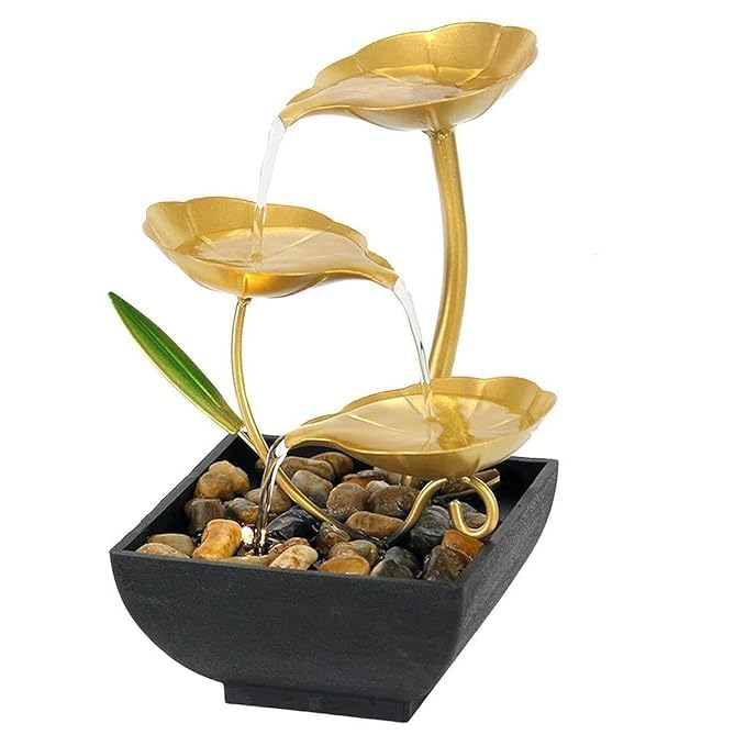Covacure COVACURE Metal Tabletop Water Fountain for Home Decor Ornaments with Waterfall Desktop Leaf Fountains Indoor Zen Relaxation for Office Deep Basin and Natural River Rocks Bedroom Decor for Gift  - Image 1