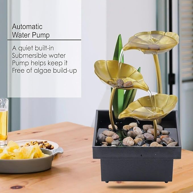 Covacure COVACURE Metal Tabletop Water Fountain for Home Decor Ornaments with Waterfall Desktop Leaf Fountains Indoor Zen Relaxation for Office Deep Basin and Natural River Rocks Bedroom Decor for Gift  - Image 5