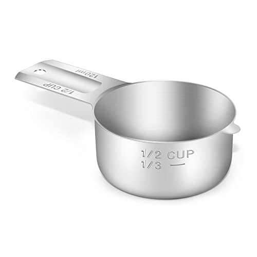 BERYLER 1PCS 12Cup 120ml 4oz Single Measuring Cup Stainless Steel Measure Scoop Metric and US Measurement Dishwasher Safe