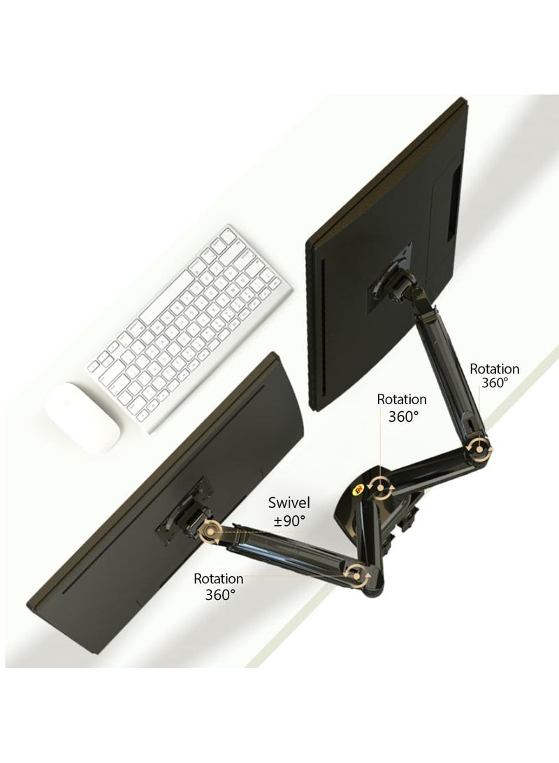 NB ERGONOMIC Dual Monitor Desk Mount Stand – Gas Spring Arm for 17''–27'' Screens – Full Motion Swivel Tilt Rotate – Load Capacity 4.4–19.8lbs Each – Space-Saving Computer Monitor Arm – VESA 75/100 Compatible, F160 - Image 4