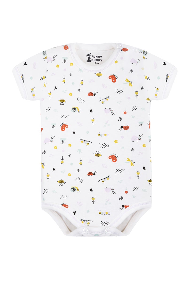 فاني باني مجموعة ملابس أطفال من مصنوعة من القطن بنسبة 100%، مكونة من قطعتين من الملابس الداخلية، و2 قميص داخلي بأكمام قصيرة، و2 بنطال، بنمط أبيض مطبوع - Image 2