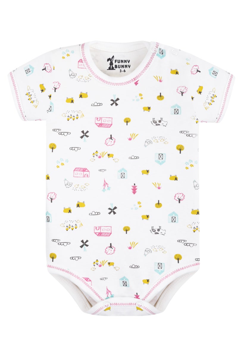 فاني باني مجموعة ملابس أطفال من مصنوعة من القطن بنسبة 100%، مكونة من قطعتين من الملابس الداخلية، و2 قميص داخلي بأكمام قصيرة، و2 بنطال، بنمط أبيض مطبوع - Image 3