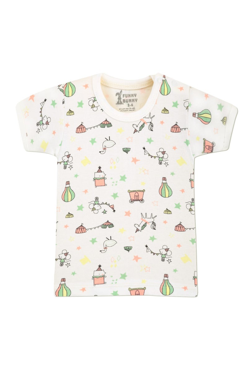 فاني باني مجموعة ملابس أطفال من مصنوعة من القطن بنسبة 100%، مكونة من قطعتين من الملابس الداخلية، و2 قميص داخلي بأكمام قصيرة، و2 بنطال، بنمط أبيض مطبوع - Image 5