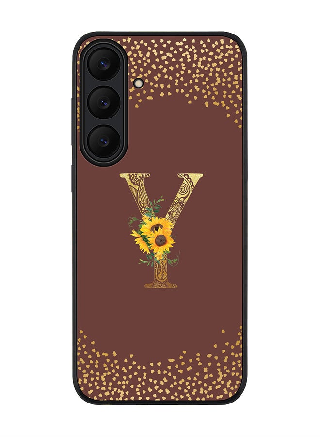 Stylizedd For Samsung Galaxy S25 FE Case,Slim fit Camera Protection, Shockproof Thin Phone cover  - Custom Floral Monogram - Y  (Brown )