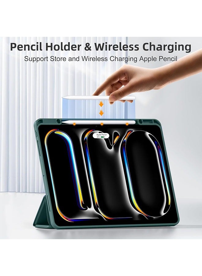 iPad Pro 13 Inch Case 2024 M 4 with Pencil Holder, Soft TPU Back Cover for iPad 13 Pro Case, Trifold Stand, Support Pencil Pro and Pencil (USB-C), Auto Wake/Sleep, Pine Green - Image 3