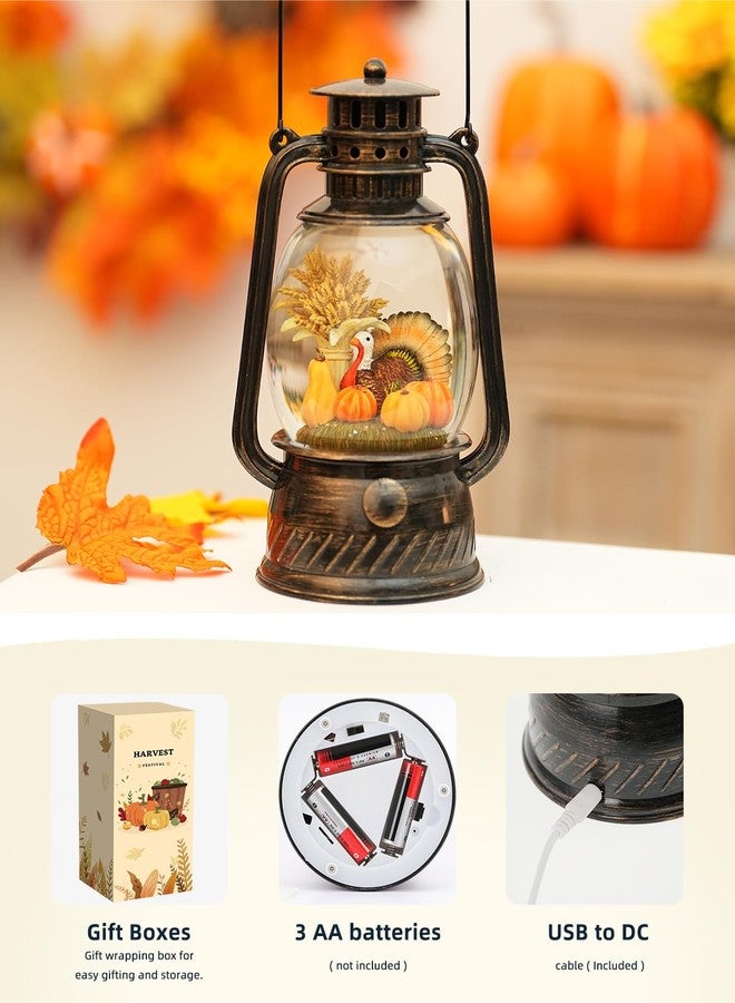 PEATOP Fall Decor Snow Globe,Thanksgiving Lighted with 6H Timer Snow Globe Lantern, Fall Decorations for Home Pumpkin Turkey Glitter Snow Globe Autumn Scene Thanksgiving Decoration for Home - Image 2